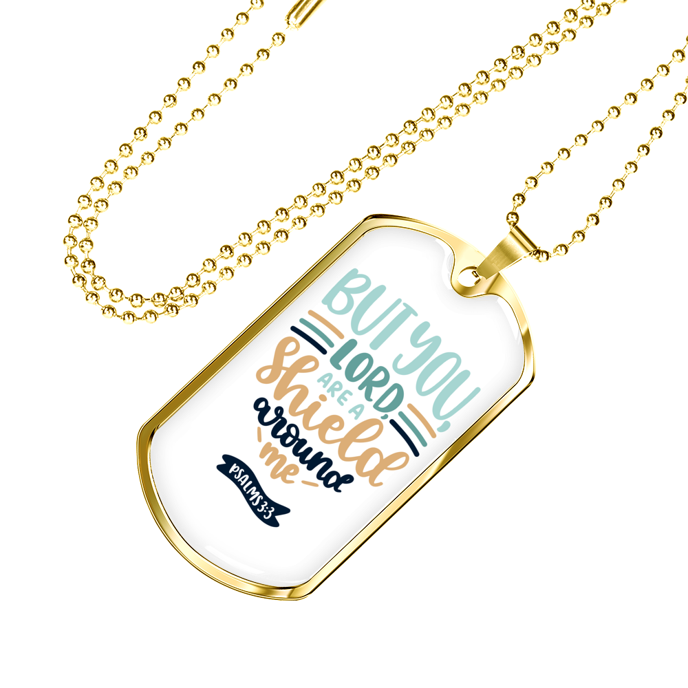 Lord Shield Around Christian Necklace Stainless Steel or 18k Gold Dog Tag 24" Chain-Express Your Love Gifts