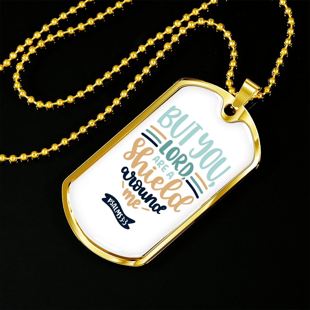 Lord Shield Around Christian Necklace Stainless Steel or 18k Gold Dog Tag 24" Chain-Express Your Love Gifts