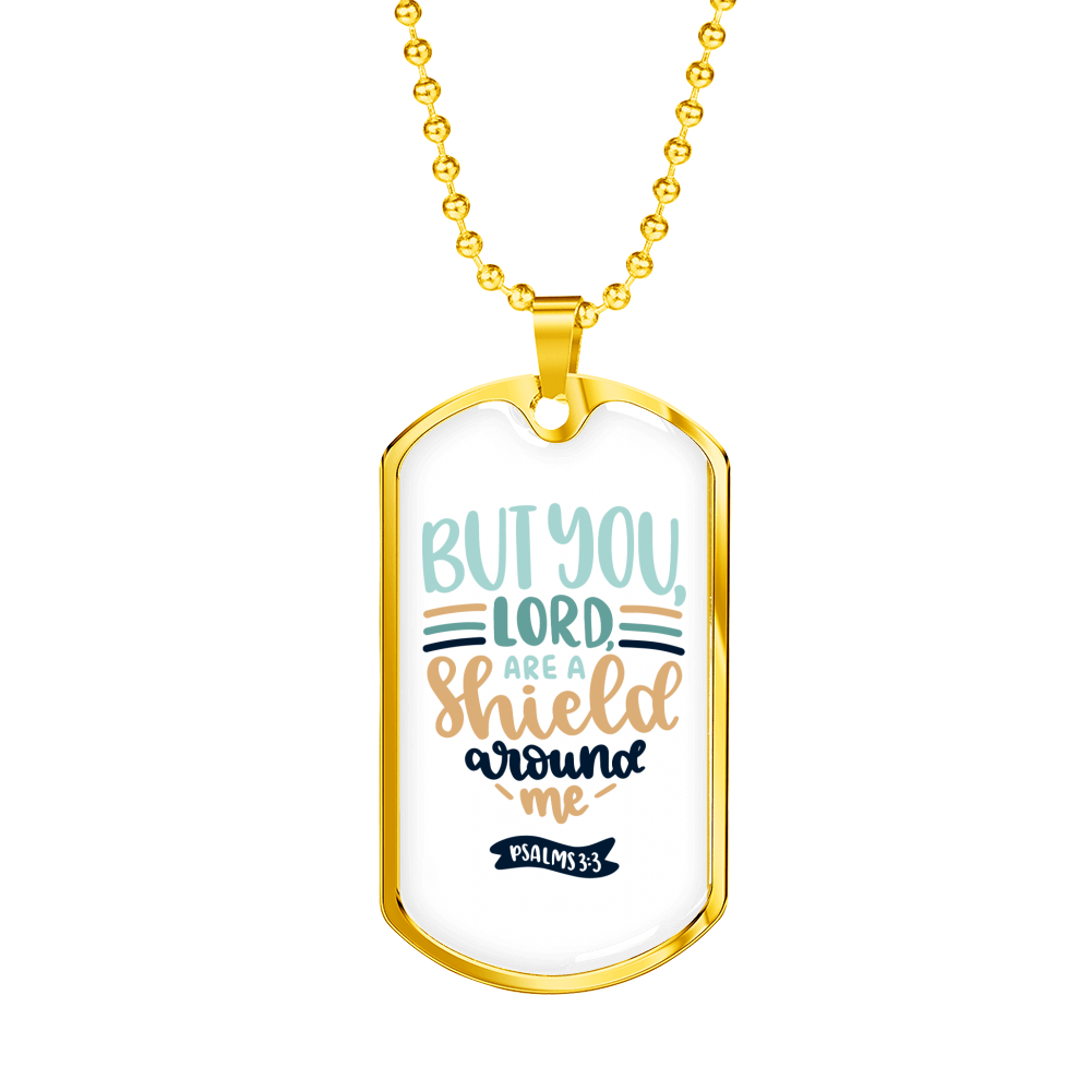 Lord Shield Around Christian Necklace Stainless Steel or 18k Gold Dog Tag 24" Chain-Express Your Love Gifts