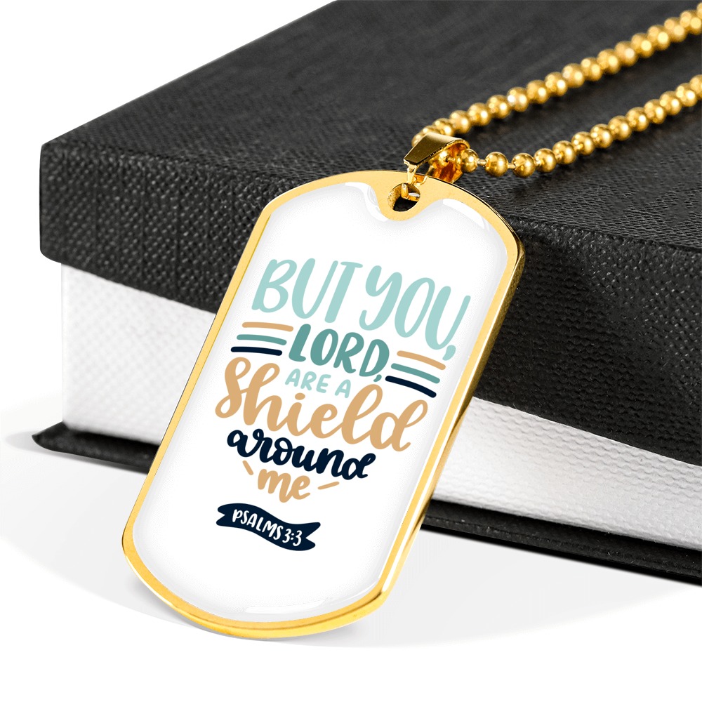 Lord Shield Around Christian Necklace Stainless Steel or 18k Gold Dog Tag 24" Chain-Express Your Love Gifts