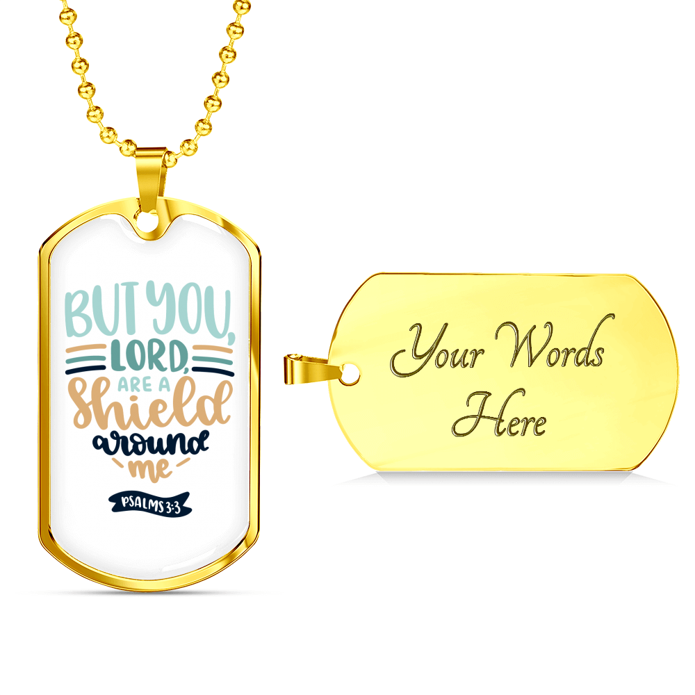 Lord Shield Around Christian Necklace Stainless Steel or 18k Gold Dog Tag 24" Chain-Express Your Love Gifts
