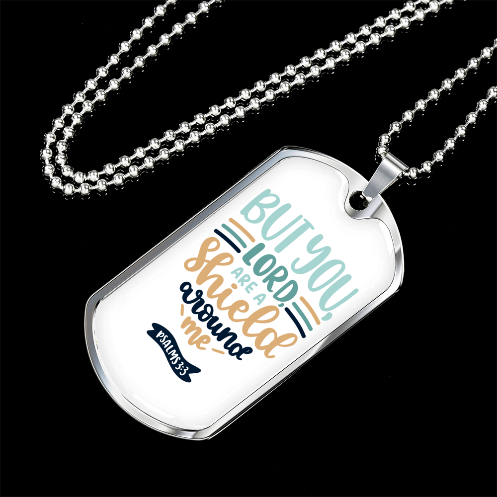 Lord Shield Around Christian Necklace Stainless Steel or 18k Gold Dog Tag 24" Chain-Express Your Love Gifts