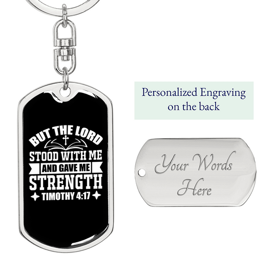 Lord Strength Christian Keychain Stainless Steel or 18k Gold Dog Tag Keyring-Express Your Love Gifts