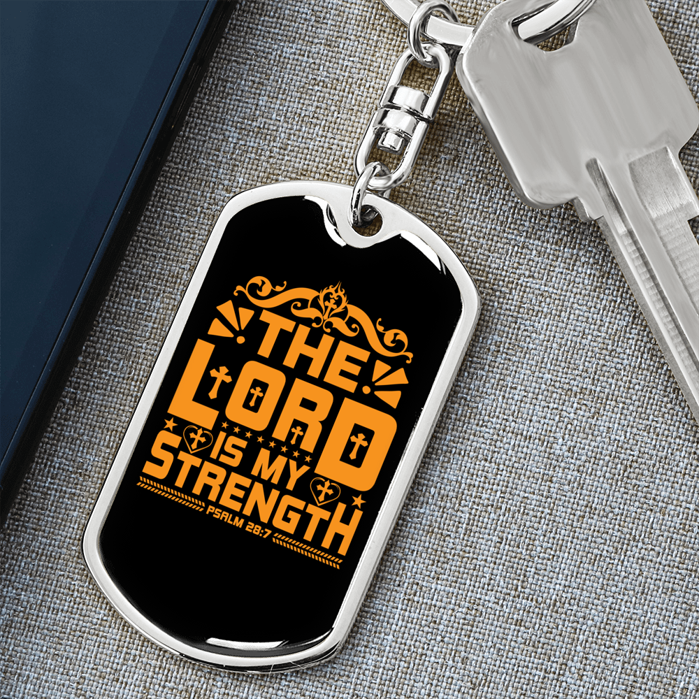 Lord Strength Golden Christian Keychain Stainless Steel or 18k Gold Dog Tag Keyring-Express Your Love Gifts