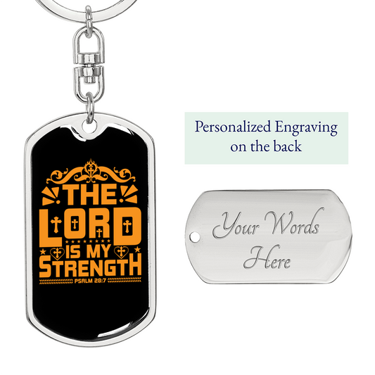 Lord Strength Golden Christian Keychain Stainless Steel or 18k Gold Dog Tag Keyring-Express Your Love Gifts