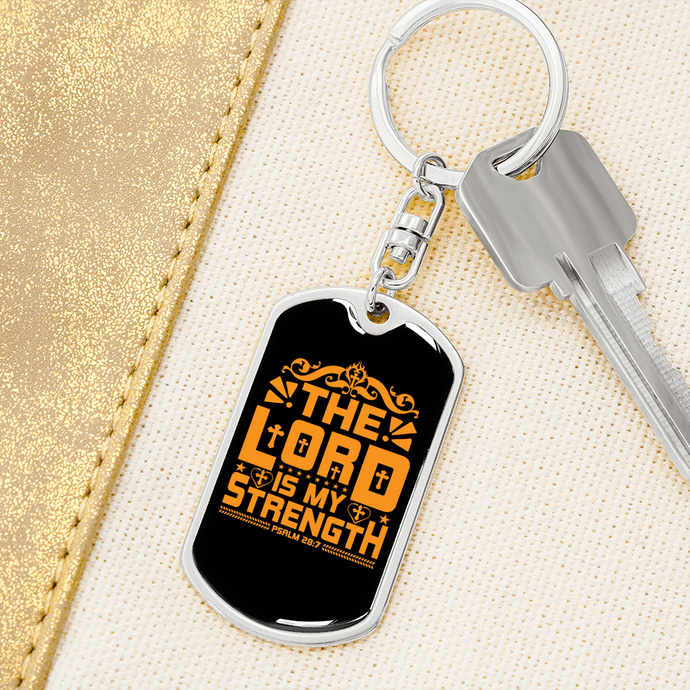 Lord Strength Golden Christian Keychain Stainless Steel or 18k Gold Dog Tag Keyring-Express Your Love Gifts