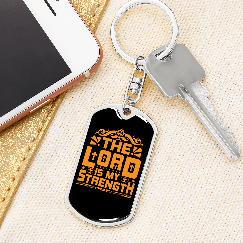 Lord Strength Golden Christian Keychain Stainless Steel or 18k Gold Dog Tag Keyring-Express Your Love Gifts