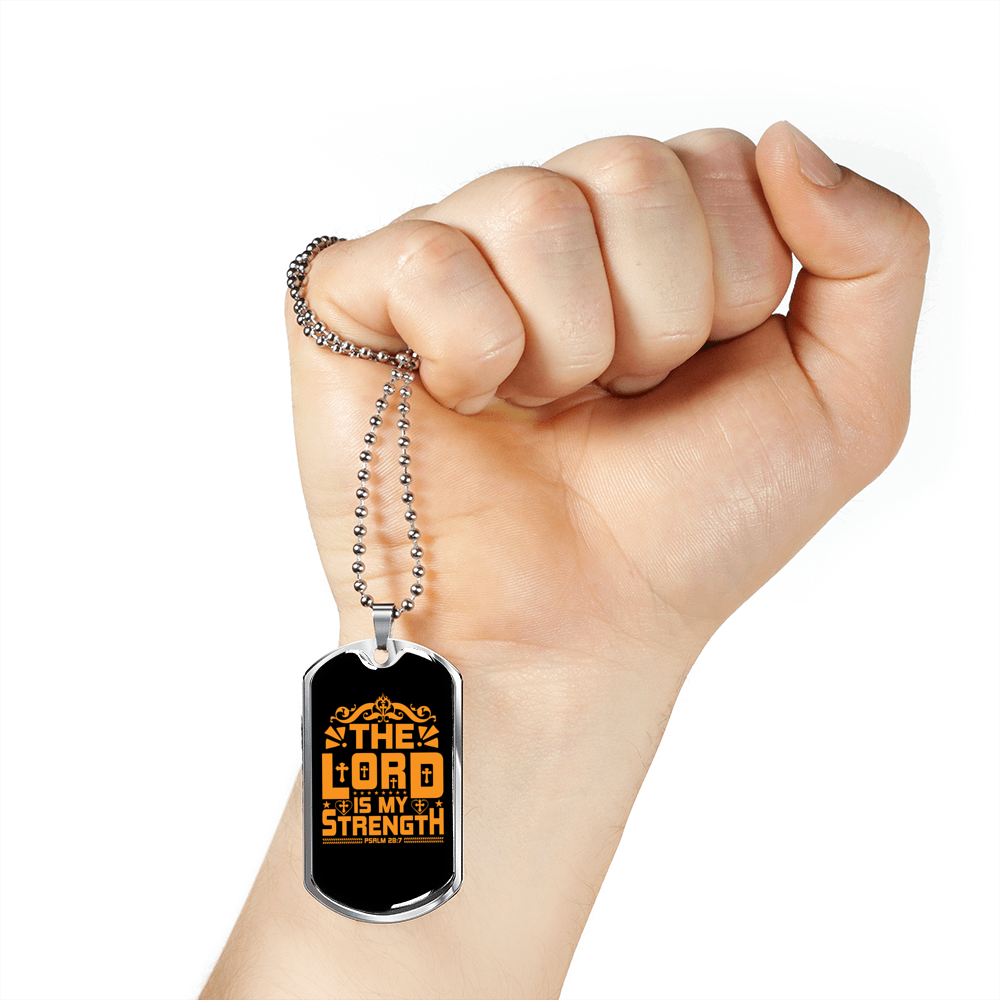 Lord Strength Golden Christian Necklace Stainless Steel or 18k Gold Dog Tag 24" Chain-Express Your Love Gifts