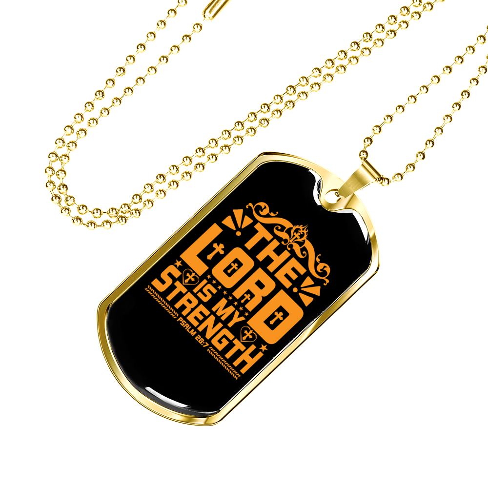 Lord Strength Golden Christian Necklace Stainless Steel or 18k Gold Dog Tag 24" Chain-Express Your Love Gifts
