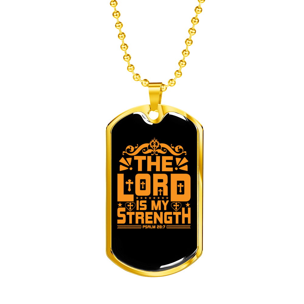 Lord Strength Golden Christian Necklace Stainless Steel or 18k Gold Dog Tag 24" Chain-Express Your Love Gifts
