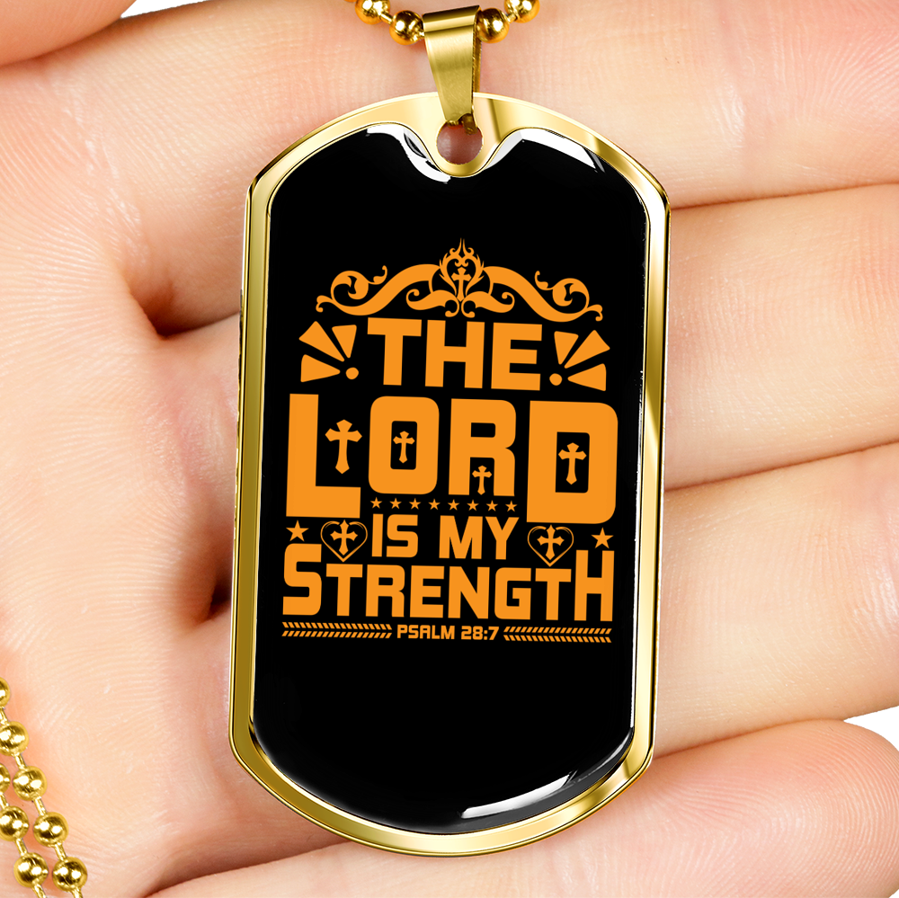 Lord Strength Golden Christian Necklace Stainless Steel or 18k Gold Dog Tag 24" Chain-Express Your Love Gifts