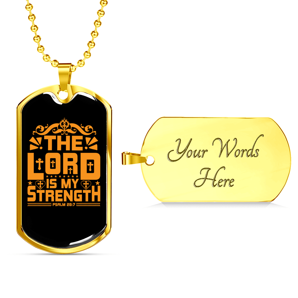 Lord Strength Golden Christian Necklace Stainless Steel or 18k Gold Dog Tag 24" Chain-Express Your Love Gifts