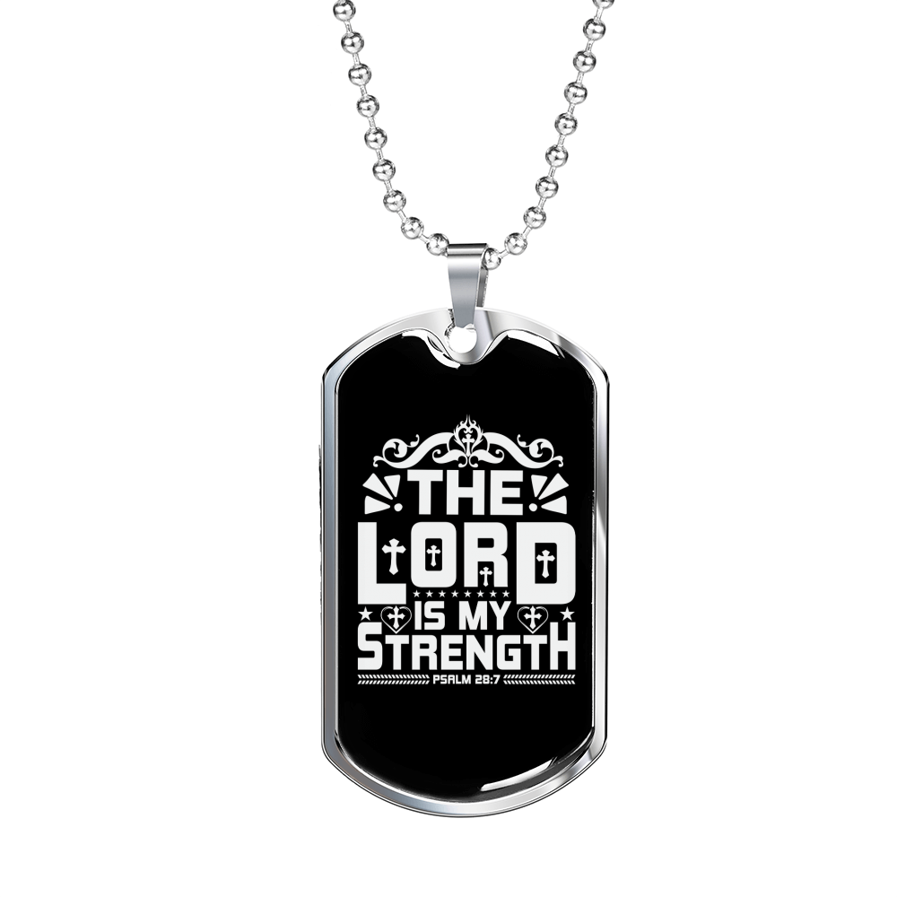 Lord Strength White Christian Necklace Stainless Steel or 18k Gold Dog Tag 24" Chain-Express Your Love Gifts