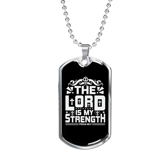 Lord Strength White Christian Necklace Stainless Steel or 18k Gold Dog Tag 24" Chain-Express Your Love Gifts