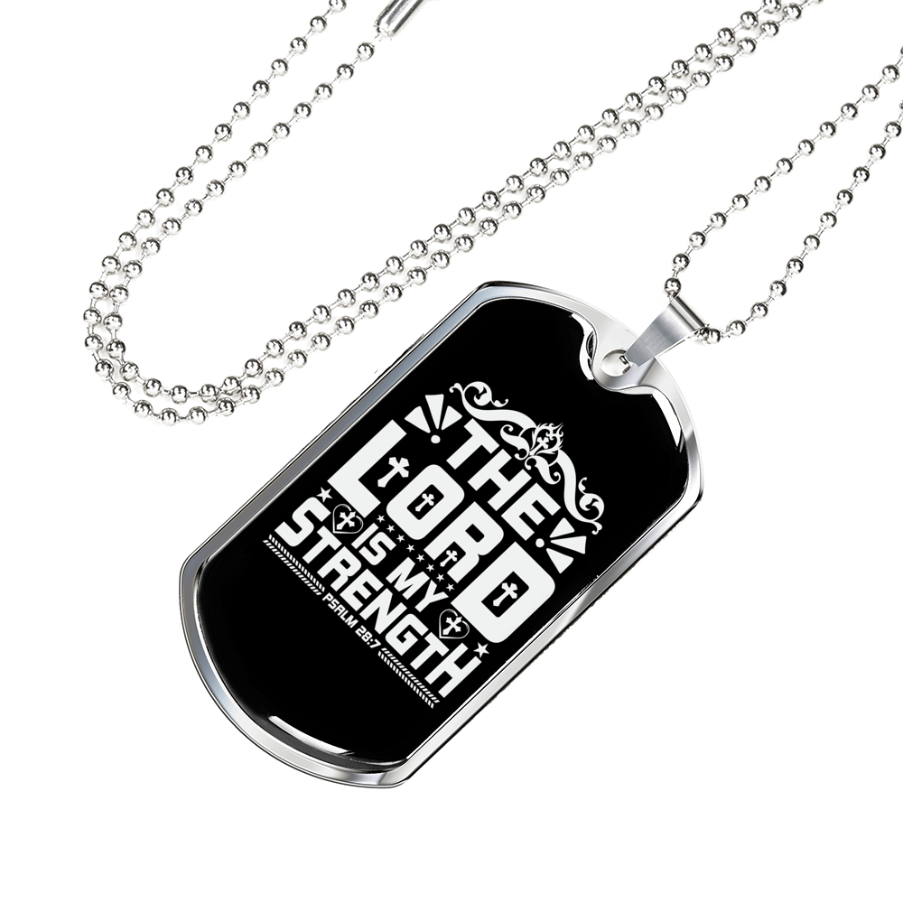 Lord Strength White Christian Necklace Stainless Steel or 18k Gold Dog Tag 24" Chain-Express Your Love Gifts