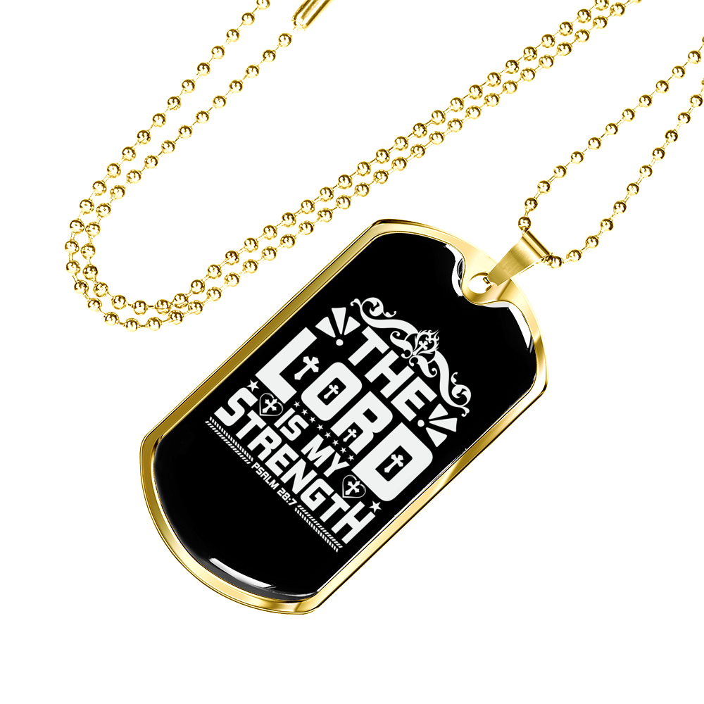 Lord Strength White Christian Necklace Stainless Steel or 18k Gold Dog Tag 24" Chain-Express Your Love Gifts