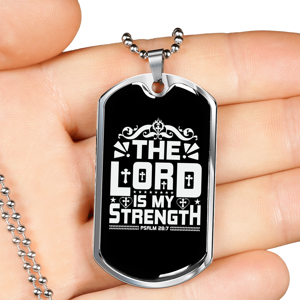 Lord Strength White Christian Necklace Stainless Steel or 18k Gold Dog Tag 24" Chain-Express Your Love Gifts