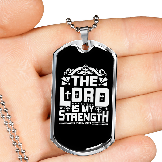 Lord Strength White Christian Necklace Stainless Steel or 18k Gold Dog Tag 24" Chain-Express Your Love Gifts