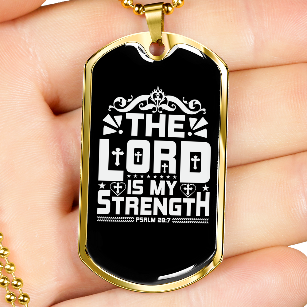 Lord Strength White Christian Necklace Stainless Steel or 18k Gold Dog Tag 24" Chain-Express Your Love Gifts