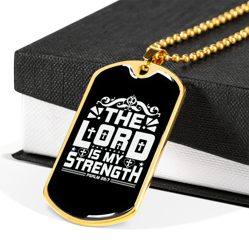 Lord Strength White Christian Necklace Stainless Steel or 18k Gold Dog Tag 24" Chain-Express Your Love Gifts
