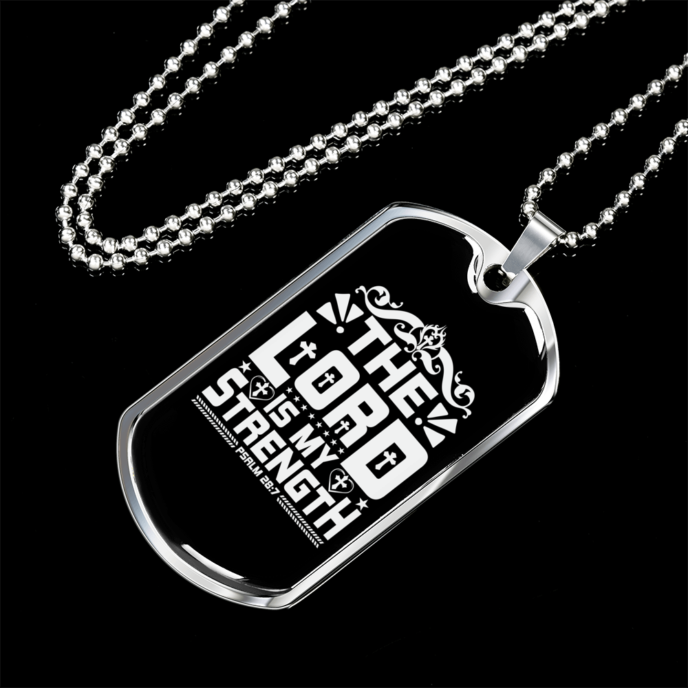 Lord Strength White Christian Necklace Stainless Steel or 18k Gold Dog Tag 24" Chain-Express Your Love Gifts