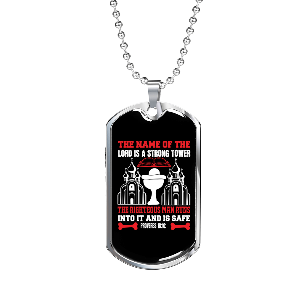 Lord Strong Tower Christian Necklace Stainless Steel or 18k Gold Dog Tag 24" Chain-Express Your Love Gifts