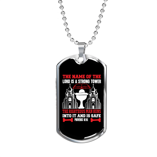 Lord Strong Tower Christian Necklace Stainless Steel or 18k Gold Dog Tag 24" Chain-Express Your Love Gifts