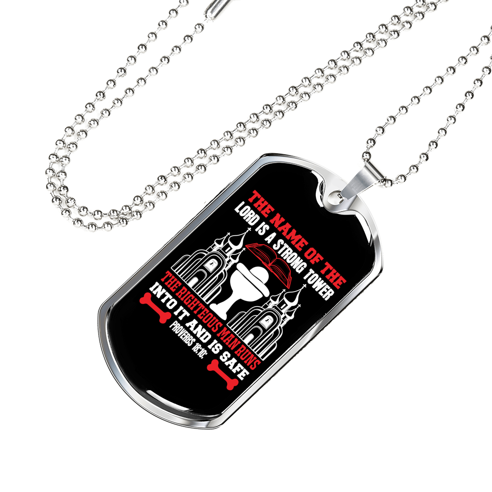 Lord Strong Tower Christian Necklace Stainless Steel or 18k Gold Dog Tag 24" Chain-Express Your Love Gifts