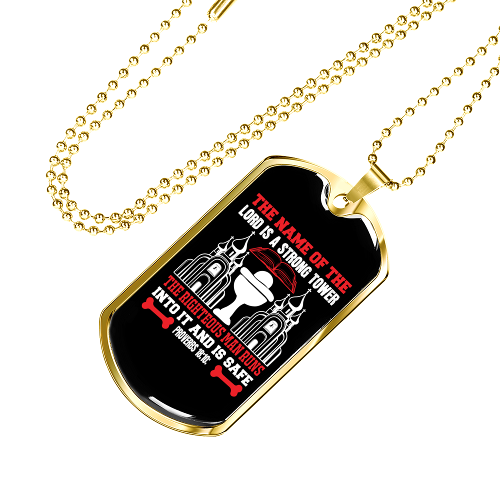 Lord Strong Tower Christian Necklace Stainless Steel or 18k Gold Dog Tag 24" Chain-Express Your Love Gifts