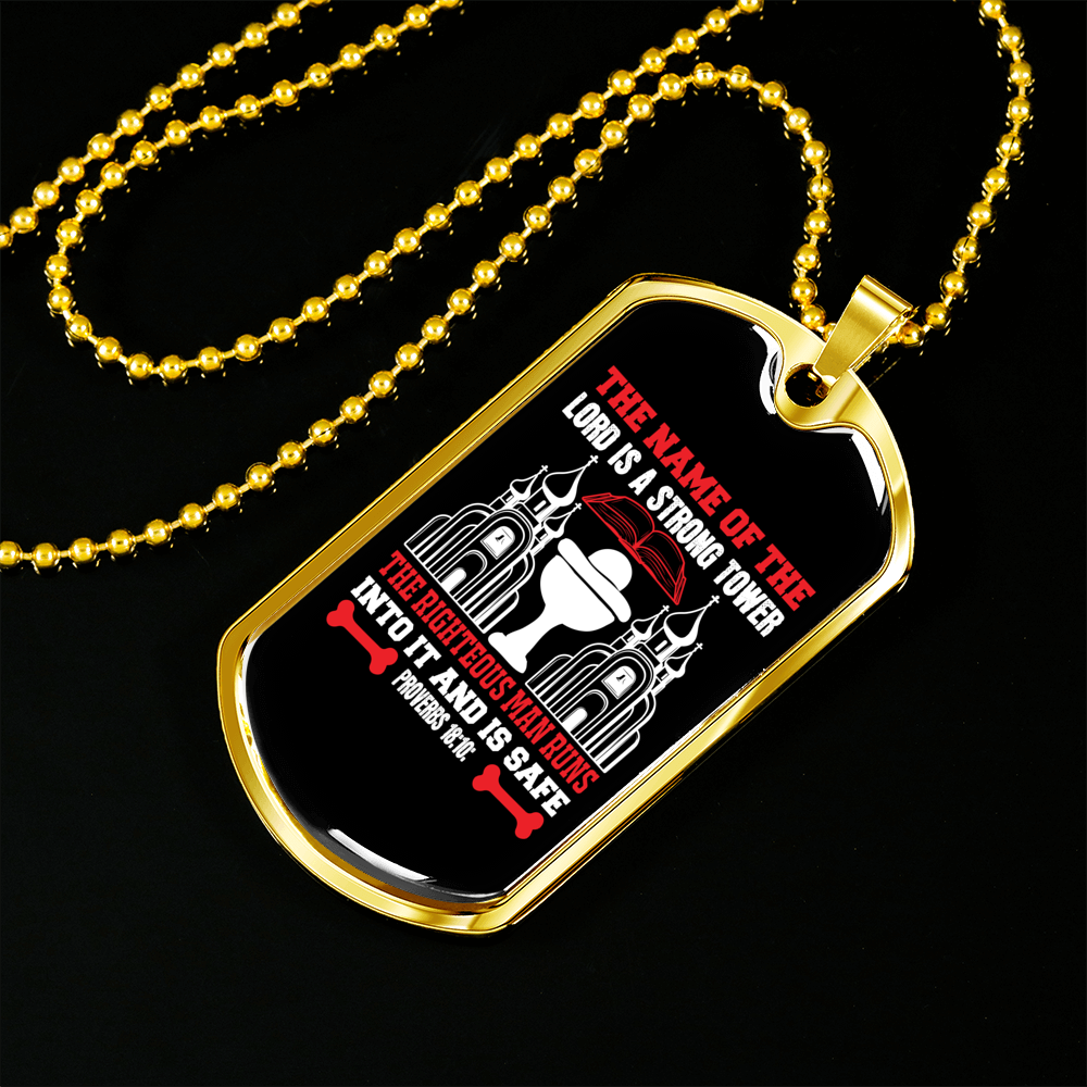 Lord Strong Tower Christian Necklace Stainless Steel or 18k Gold Dog Tag 24" Chain-Express Your Love Gifts