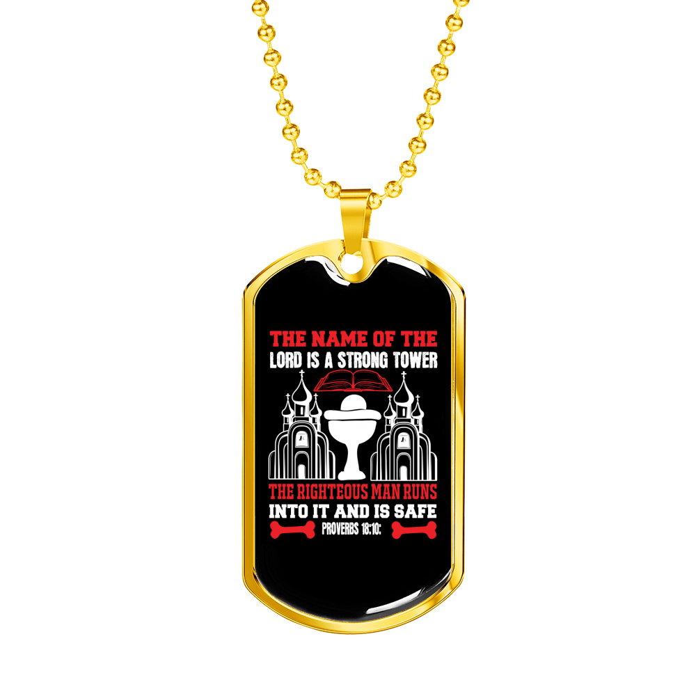 Lord Strong Tower Christian Necklace Stainless Steel or 18k Gold Dog Tag 24" Chain-Express Your Love Gifts