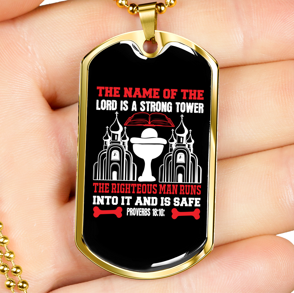 Lord Strong Tower Christian Necklace Stainless Steel or 18k Gold Dog Tag 24" Chain-Express Your Love Gifts