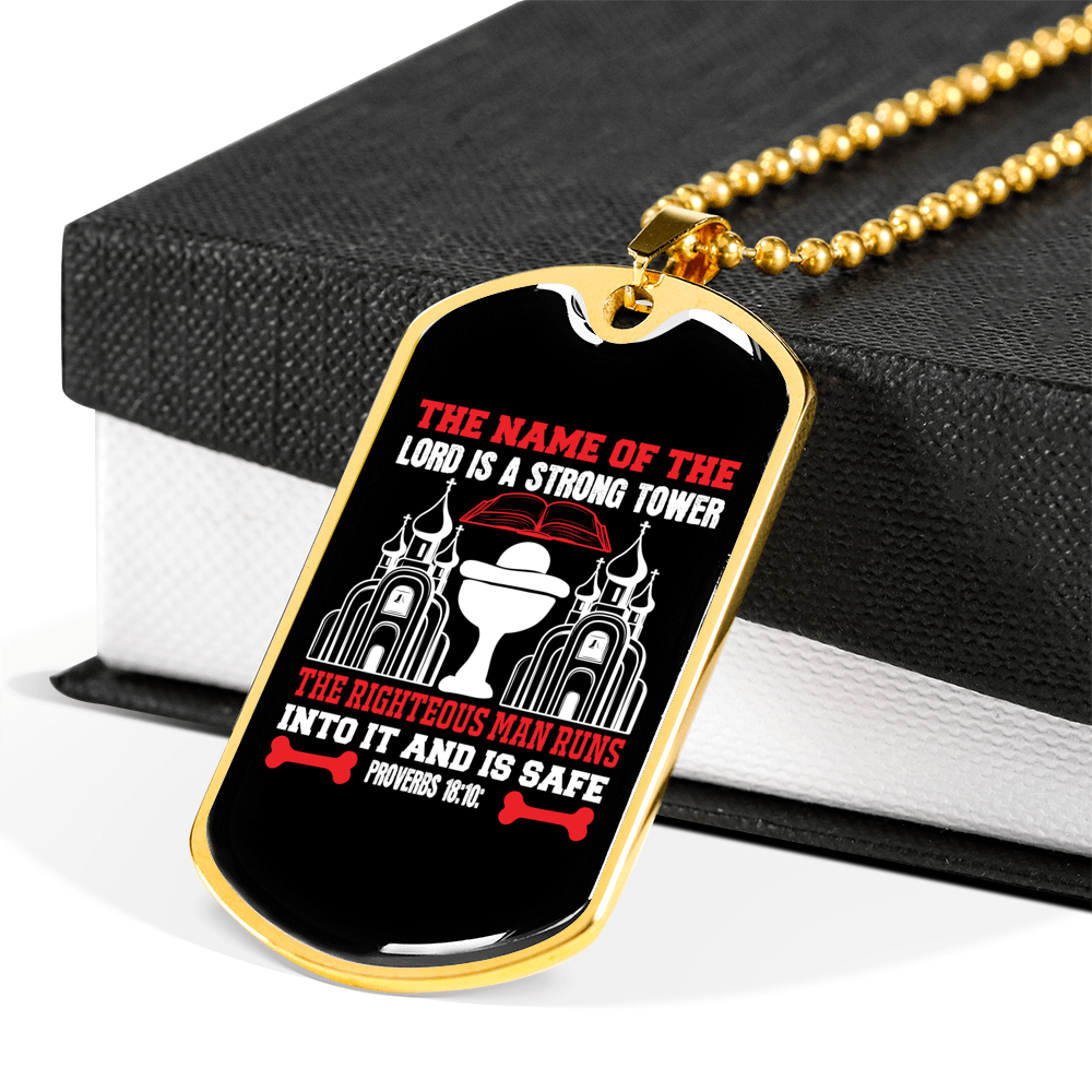 Lord Strong Tower Christian Necklace Stainless Steel or 18k Gold Dog Tag 24" Chain-Express Your Love Gifts
