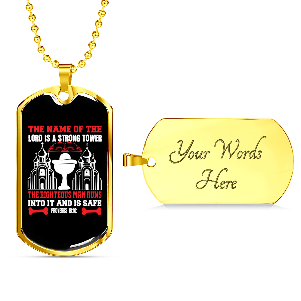 Lord Strong Tower Christian Necklace Stainless Steel or 18k Gold Dog Tag 24" Chain-Express Your Love Gifts