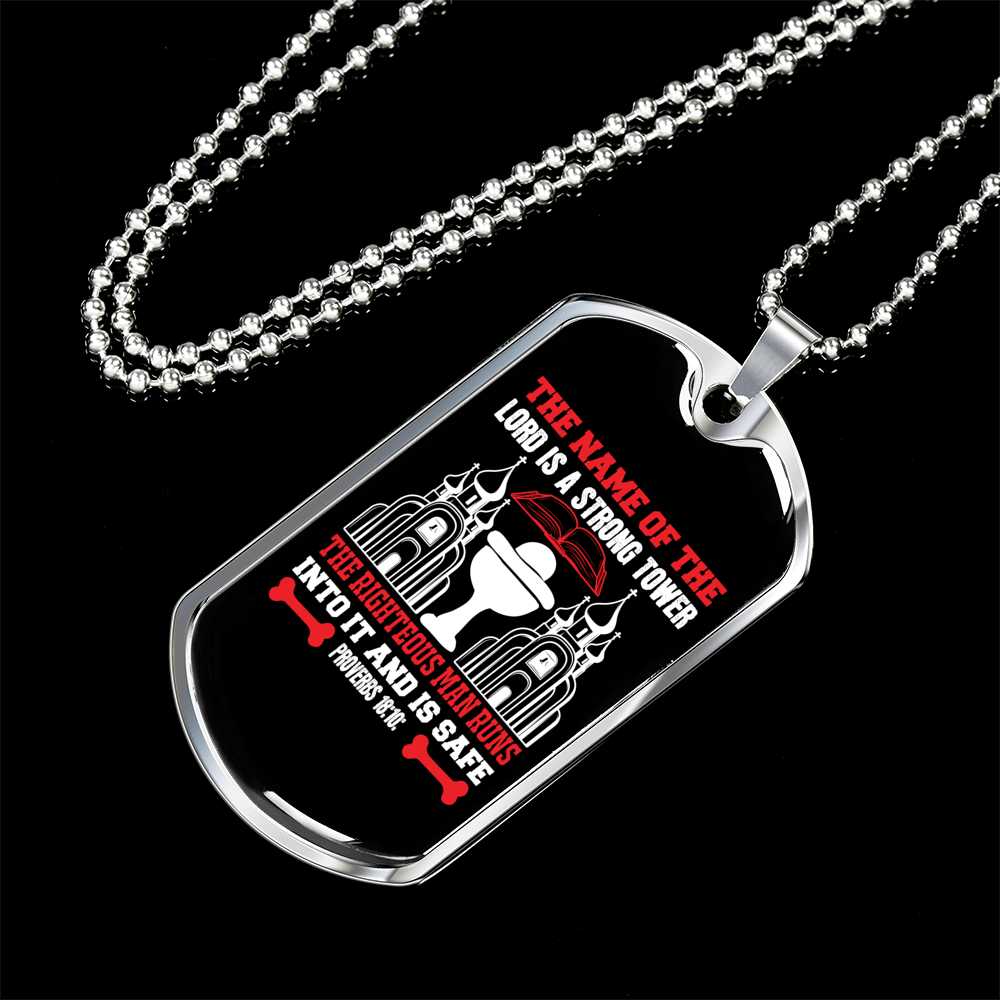 Lord Strong Tower Christian Necklace Stainless Steel or 18k Gold Dog Tag 24" Chain-Express Your Love Gifts
