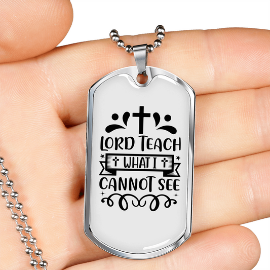 Lord Teach Cross Christian Necklace Stainless Steel or 18k Gold Dog Tag 24" Chain-Express Your Love Gifts