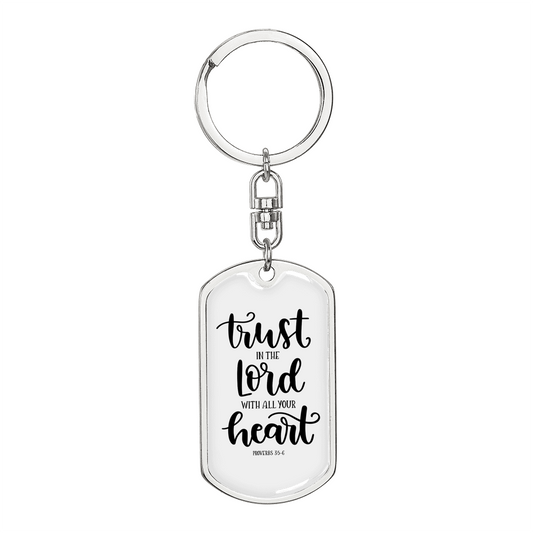 Lord With All Your Heart Christian Keychain Stainless Steel or 18k Gold Dog Tag Keyring-Express Your Love Gifts