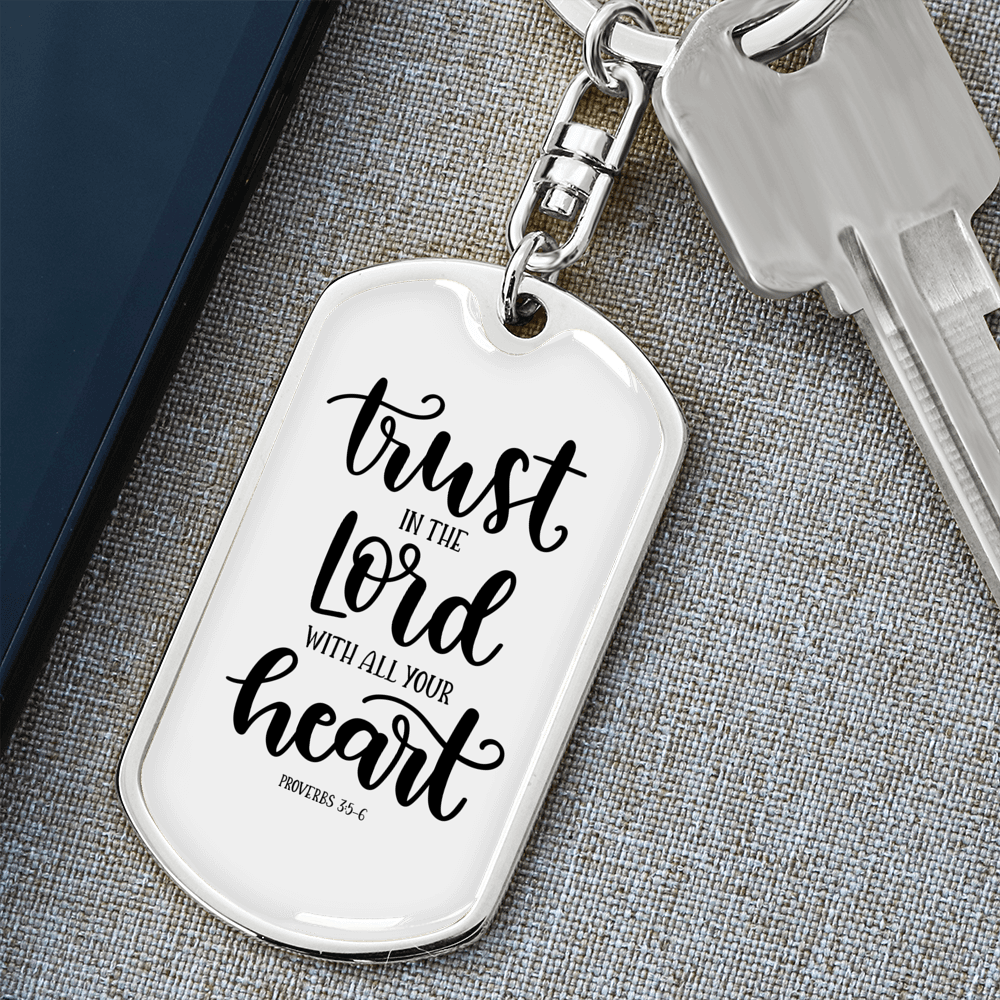 Lord With All Your Heart Christian Keychain Stainless Steel or 18k Gold Dog Tag Keyring-Express Your Love Gifts