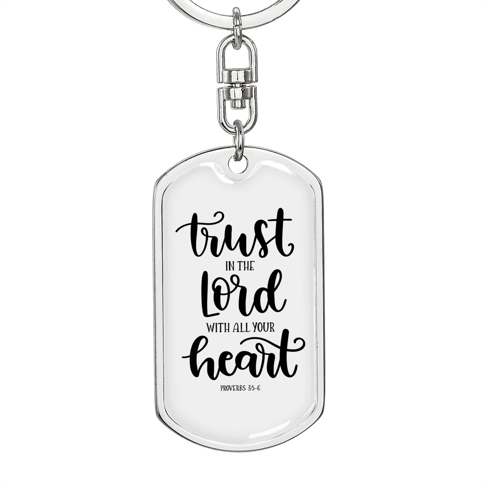 Lord With All Your Heart Christian Keychain Stainless Steel or 18k Gold Dog Tag Keyring-Express Your Love Gifts