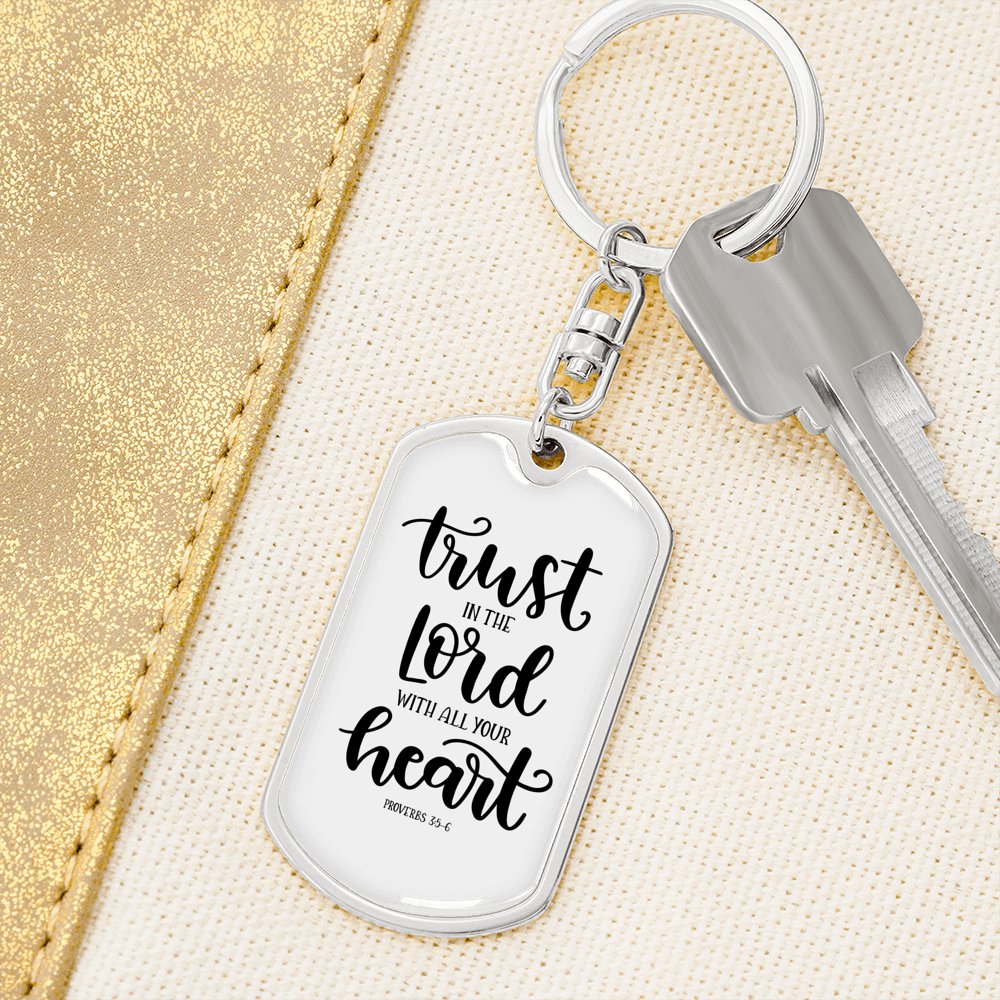 Lord With All Your Heart Christian Keychain Stainless Steel or 18k Gold Dog Tag Keyring-Express Your Love Gifts