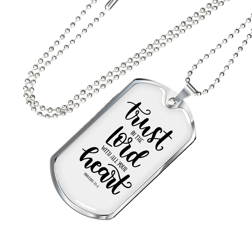 Lord With All Your Heart Christian Necklace Stainless Steel or 18k Gold Dog Tag 24" Chain-Express Your Love Gifts