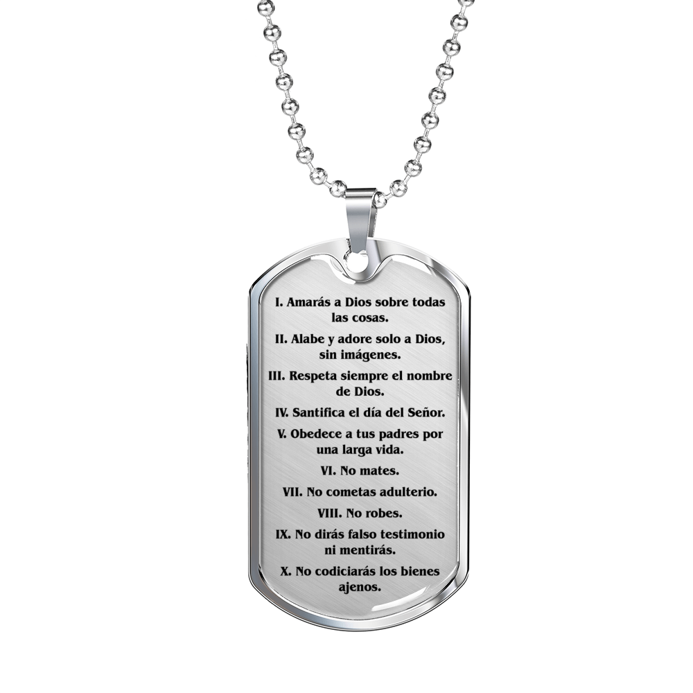 Los Diez Mandamientos Clear Stainless Steel or 18k Gold Dog Tag 24" Chain-Express Your Love Gifts