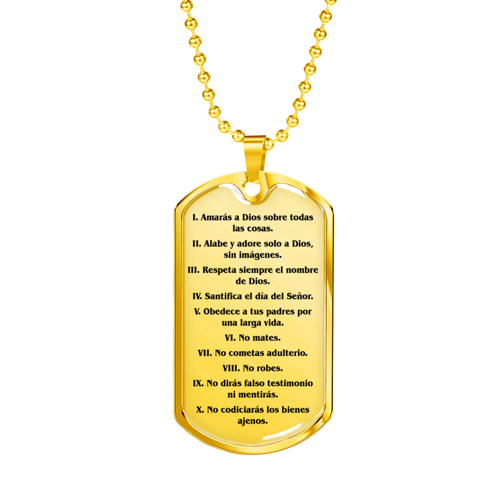 Los Diez Mandamientos Clear Stainless Steel or 18k Gold Dog Tag 24" Chain-Express Your Love Gifts