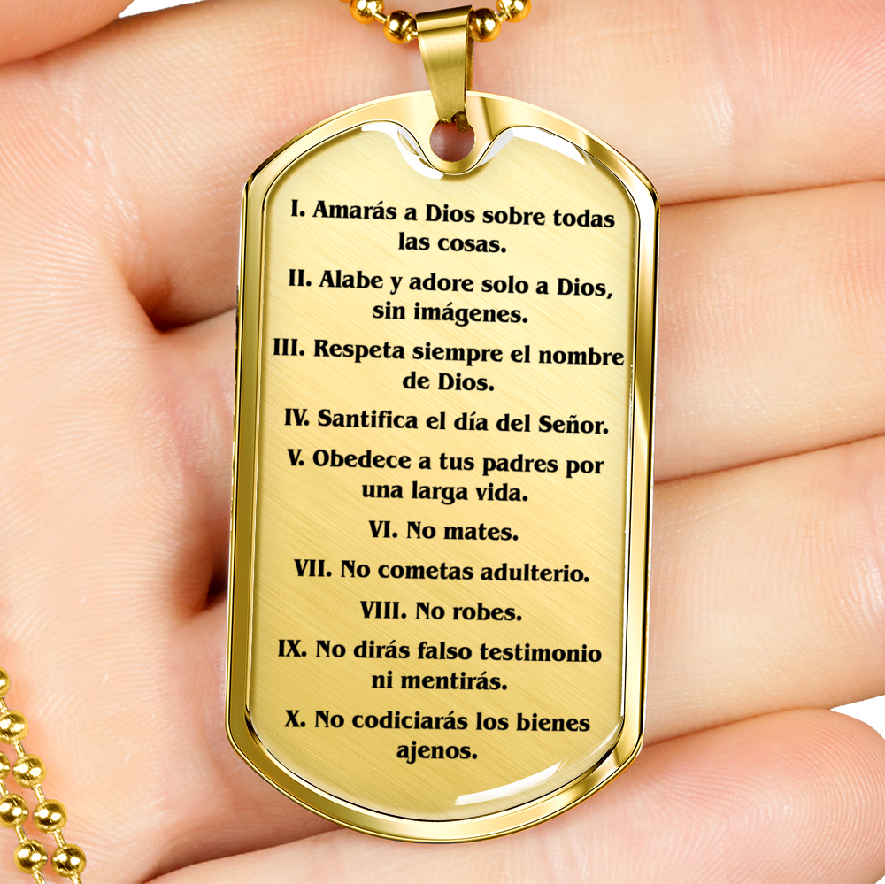 Los Diez Mandamientos Clear Stainless Steel or 18k Gold Dog Tag 24" Chain-Express Your Love Gifts