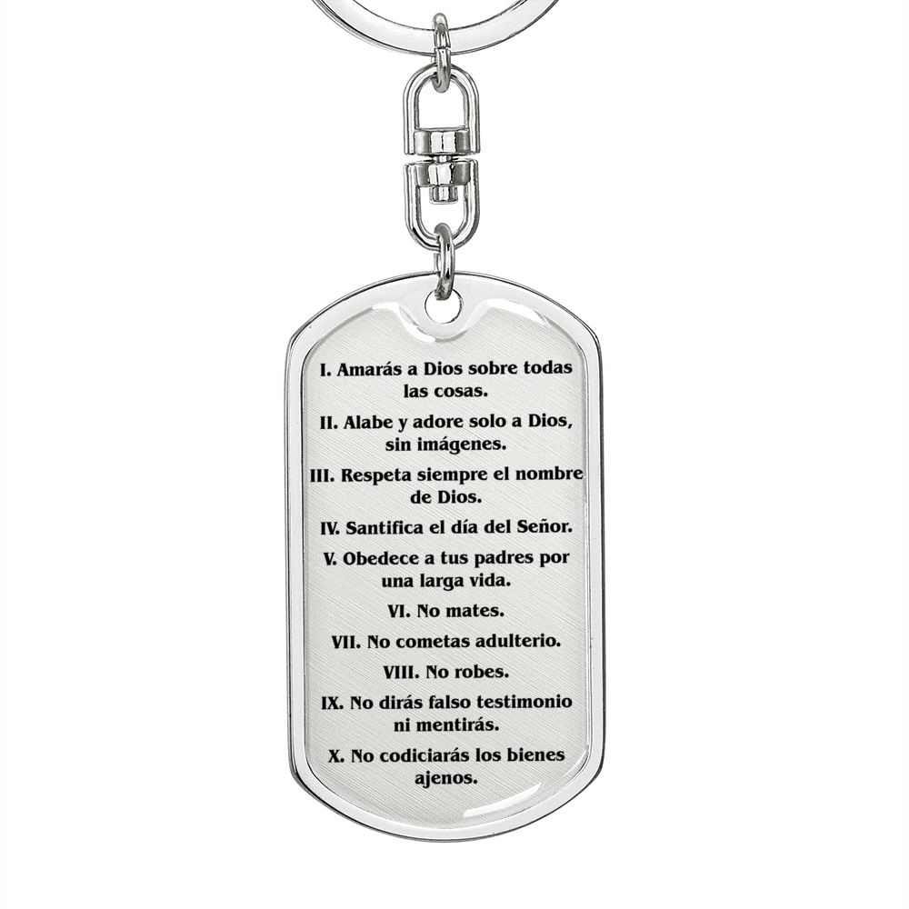Los Diez Mandamientos Espanol Clear Swivel Keychain Dog Tag Stainless Steel or 18k Gold-Express Your Love Gifts