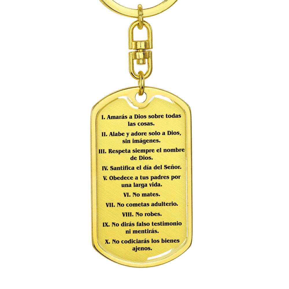 Los Diez Mandamientos Espanol Clear Swivel Keychain Dog Tag Stainless Steel or 18k Gold-Express Your Love Gifts
