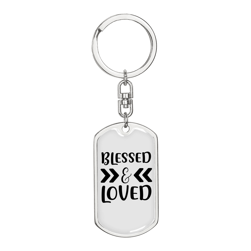 Love And Blessed Christian Keychain Stainless Steel or 18k Gold Dog Tag Keyring-Express Your Love Gifts