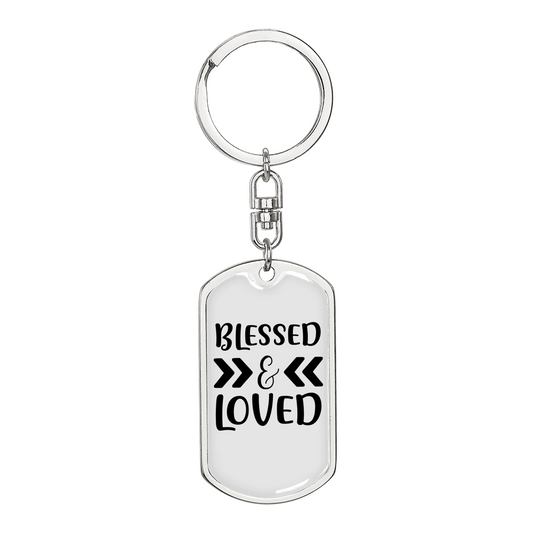 Love And Blessed Christian Keychain Stainless Steel or 18k Gold Dog Tag Keyring-Express Your Love Gifts