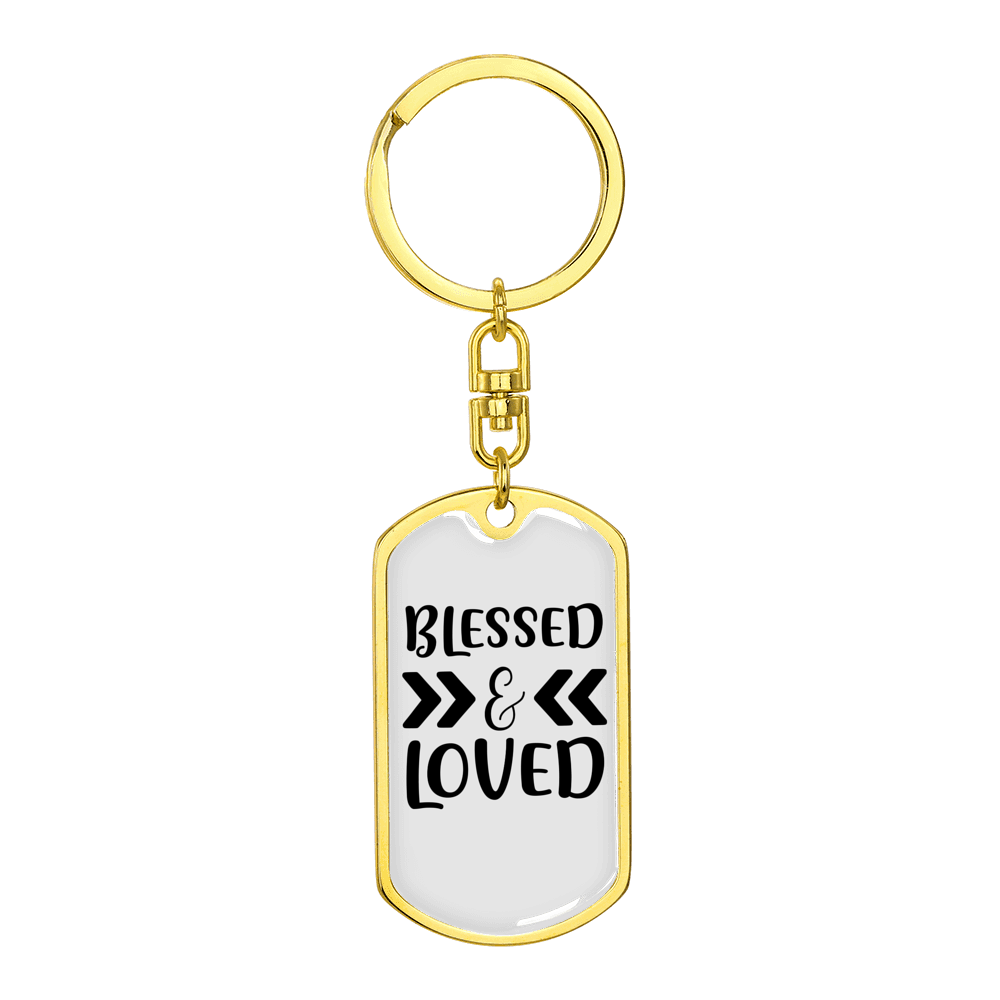 Love And Blessed Christian Stainless Steel or 18k Gold Premium Swivel Dog Tag Keychain