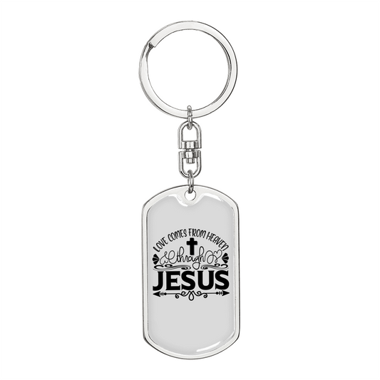 Love Comes From Jesus Christian Keychain Stainless Steel or 18k Gold Dog Tag Keyring-Express Your Love Gifts